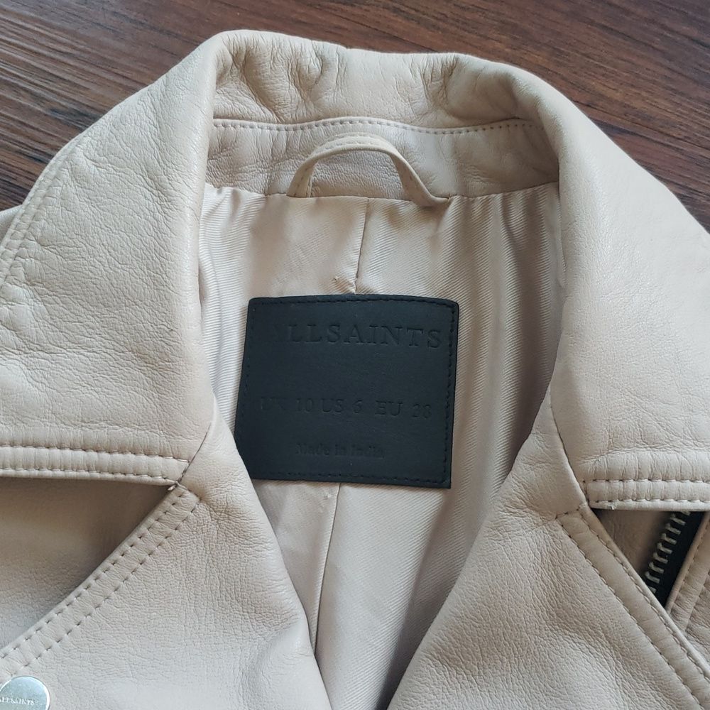All Saints Pale Pink Cream Leather Chic Edgy Feminine Cropped Elora Biker Size 6 - Picture 3 of 13